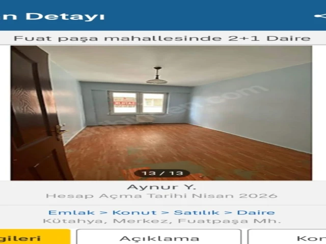 Kütahya’ merkezde Deprem İzolatörlü Güvenli Konut Fuat Paşa’da Satılık Daire!